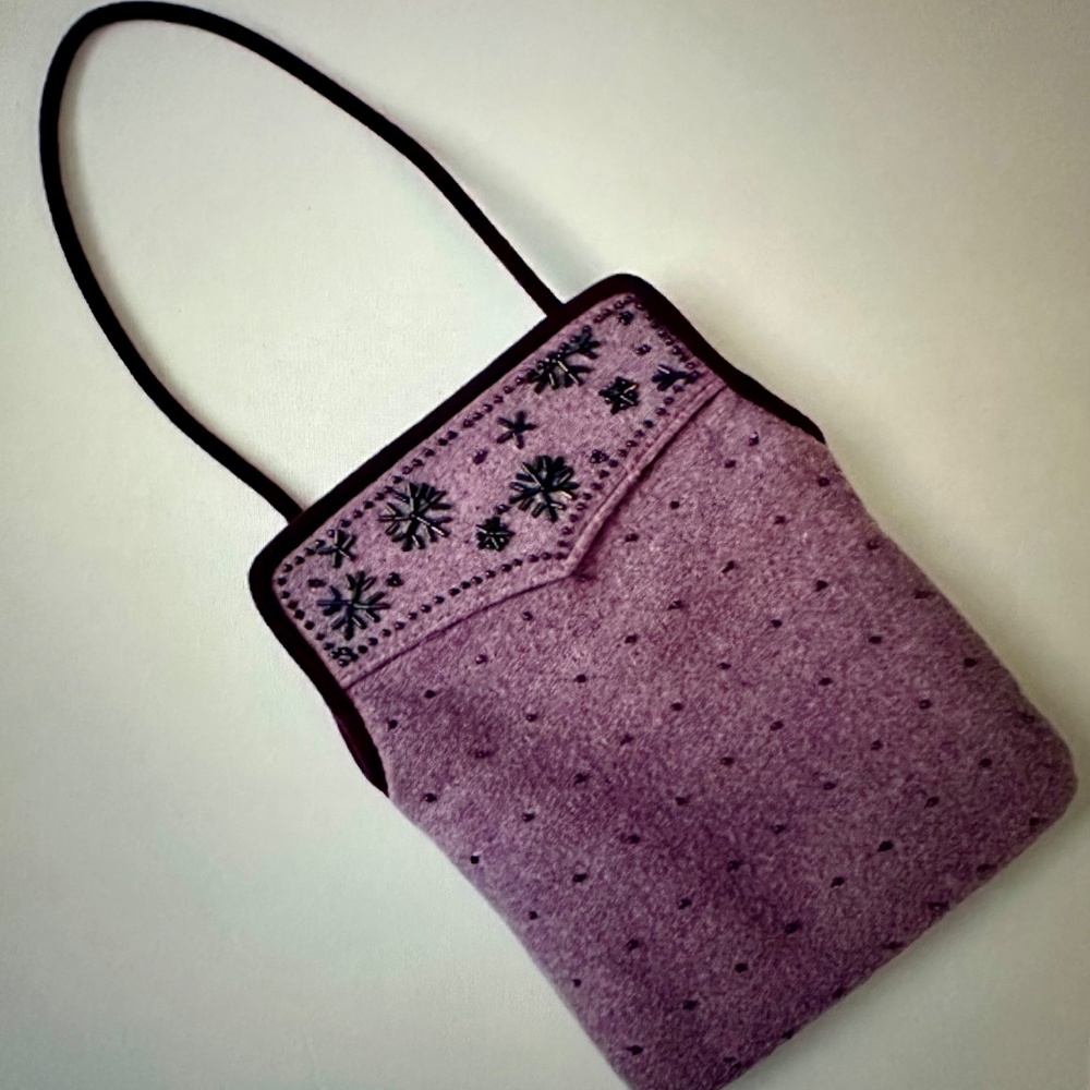 Lavender Purple Beaded Felt Mini Bag NWOT Excellent Condition